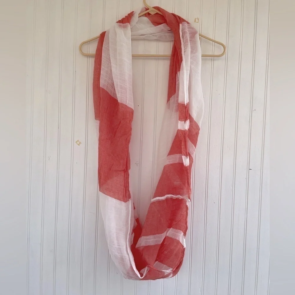 Do Everything in Love Lightweight Orange Coral White Infinity Scarf ONE SIZE